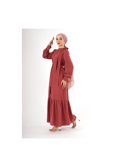 İpek Krep Elbise Kiremit