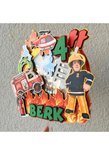 İtfaiye Temalı Erkek Çocuk Doğum Günü İsme Özel 3d Pasta Süsü Cake Topper Çocuk