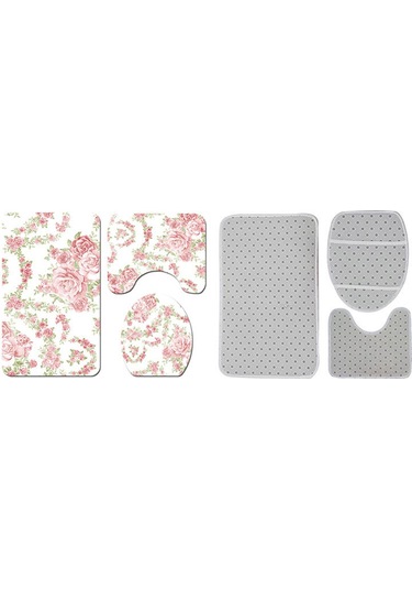 Dianziye Klasik Çiçek Desenli Flanel Banyo Seti - Kaymaz Altlı Tuvalet Battaniyesi, Kapak Kılıfı Ve Banyo Matı - Yumuşak Ve Pratik Diğer