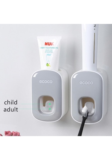 Gri Banyo Otomatik Diş Macunu Dispenseri Duvara Monte Diş Macunu Sıkacağı Aksesuarları Seti Otomatik Sıkacağı Tutucu Raf Aracı Gri