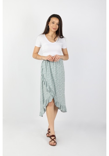 Kadın Fırfırlı Viskon Etek Su Yeşili