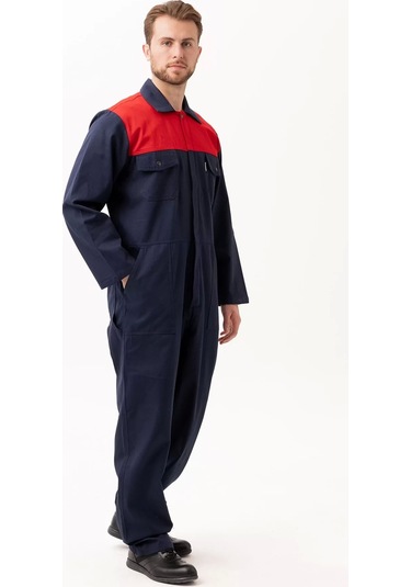 Pamuklu Gabardin Tulum Lacivertkırmızı İş Güvenliği Carica Yazlık