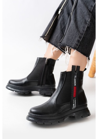Asm-086 Siyah Fashion Aksesuarlı Fermuarlı Günlük Kadın Bot Beyaz