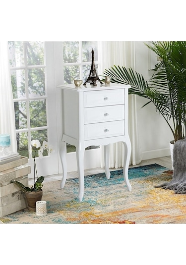 Ahşap Lake  3 Çekmeceli Telefonluk Komidin  Beyaz