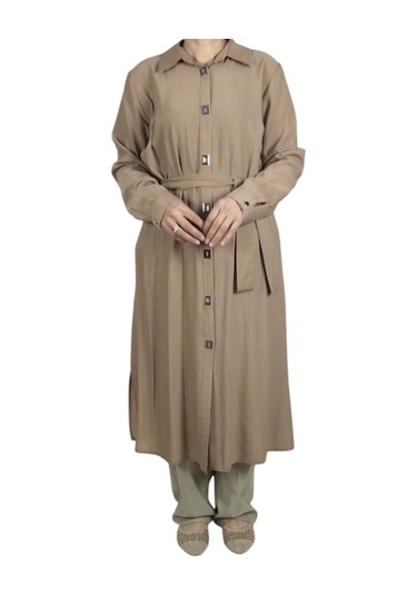 Kadın Önü Çıtçıtlı Beli Kuşaklı Tunik Krem