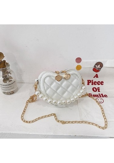 Ebitda Beyaz Inci Kolu Kızlar Mini Omuz Askılı Çanta Prenses Cüzdan Bozuk Para Cüzdanı Çanta Sevimli Çocuk Kalp Şeklinde Crossbody Çanta Beyaz