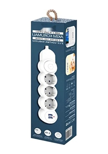Çocuk Koruma Özellikli, Termal Akım Korumalı 3'lü Priz, 2xusb, 2m Kablo 0