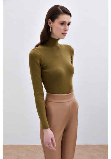 Sateen Tam Balıkçı Triko - Küf Yeşili-133812 Küf Yeşili Çok Renkli