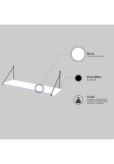 Decormet Armoni Raf Seti 1 Raflı 200 720 Beyaz Beyaz