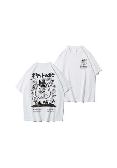 Teekossc 2024 Yaz Kedi Baskılı Harajuku Kawaii Erkek Kadın T-shirt Y2k Streetwearkırmızı Kirmizi