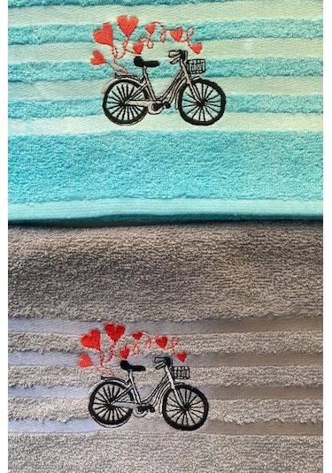 Happy Bicycle 4lü Nakışlı Çeyizlik Havlu Takımı Çok Renkli