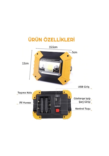 Exeo Şarj Edilebilir Pilli Led Kamp Fener Lamba Çalışma Işığı