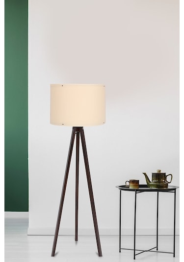 Mdf Tripod Lambader Ahşap Ayaklı Abajur Krem Kahve Ly524