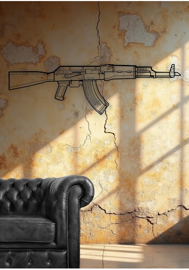 Ak-47 Desenli Siyah Metal Duvar Süsü