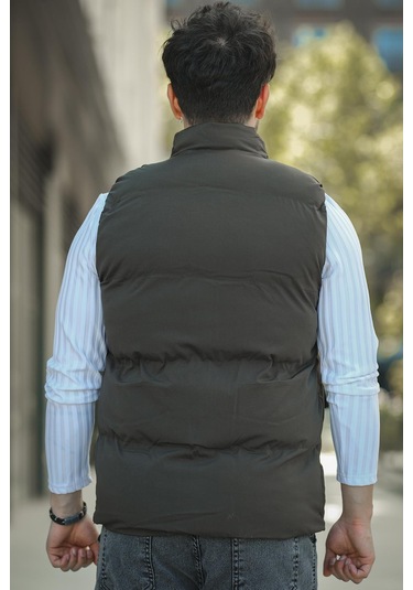 Octave Suya Dayanıklı Kapaklı Cepli Etiket Detaylı Dik Yaka Erkek Şişme Yelek Haki