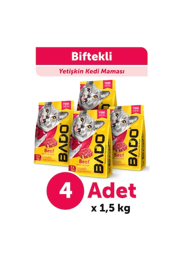 Bado Yetişkin Kedi Maması Etli Biftekli 1,5 Kg 4'lü