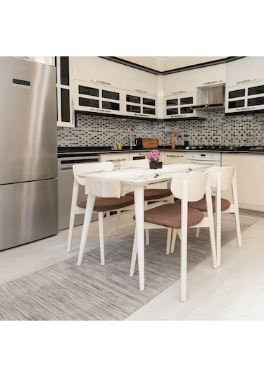 Opus Beyaz Ahşap 6'lı Mutfak Salon Yemek Odası Sandalyesi