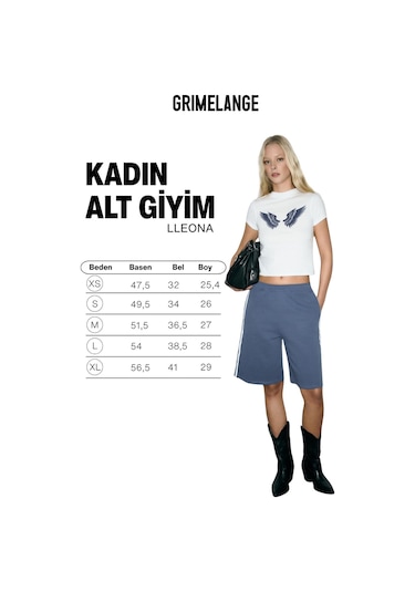 Grimelange Lleona Kadın Şerit Detaylı Çift Cepli Organik Pamuklu Regular İndigo Şort İndigo