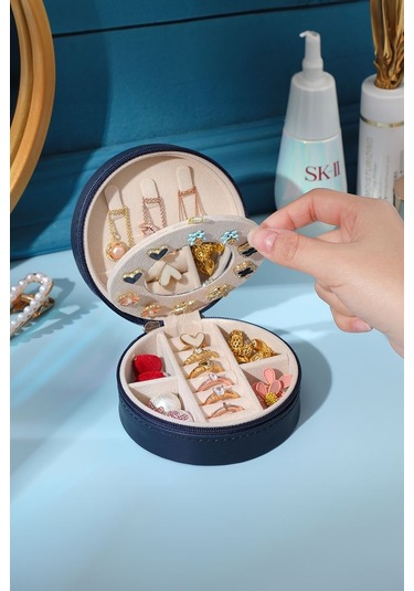 Chavin Deri Seyahat Yüzük Küpe Kolye Takı Kutusu St1-69lc Siyah