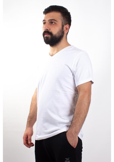 Twister Jeans 1827Bb Beyaz Büyük Beden V Yaka Erkek T-Shirt Beyaz