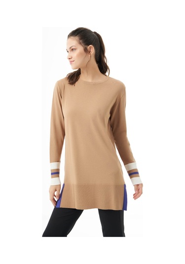 Mizalle Kol Renkli Rayon Triko Camel Tunik Camel