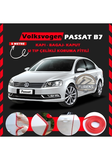 Volksvogen Passat B7 Oto Araç Kapı Koruma Fitili 5 Metre Parlak Kırmızı Renk