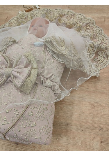 Gold Lüks Bebek Battaniyesi Dantelli Bebek Kundağı Hastane Çıkışı Hediyelik Mevsimlik Somon