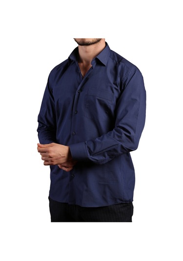 Lacivert Büyük Beden Rahat Kesim Cepli Uzun Kol Regular Fit Erkek Gömlek - 150-35 001