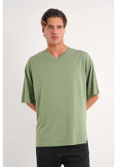 Alexander Gardi Alexandergardı V Yaka Oversize T-shirt E24-742a Yeşil
