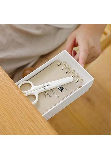 Ganzhoushop Masa Altı Gizli Düzenleyici Kalem Kırtasiye Saklama Kutusu Çekmece Kalemlik Beyaz