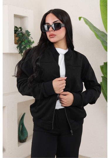 Bomber Kolej Su Geçirmez Ceket Siyah Süet
