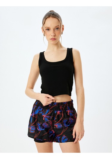 Koton U Yaka Slim Fit Kolsuz Crop Üst Siyah 5sak30094nk Siyah