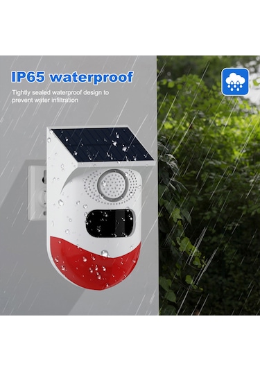 Lemestar Güneş Enerjili Hareket Sensörlü 120db Yüksek Sesli Dış Mekan Alarmı, Su Geçirmez Ip65, Led Flaş Işıklı, Şarj Edilebilir