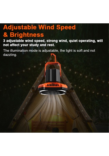 Symbee Kamp Işık Fanı 2'li 4000mah: 3 Hızlı Fan + 3 Aydınlatma Seviyesi, Usb Powerbank, Kumandalı, Taşınabilir Turuncu