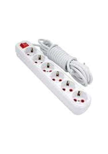 3 Mt 3x1,5 Ttr Tam Bakır Kablolu 6 Lı Anahtarlı Grup Priz