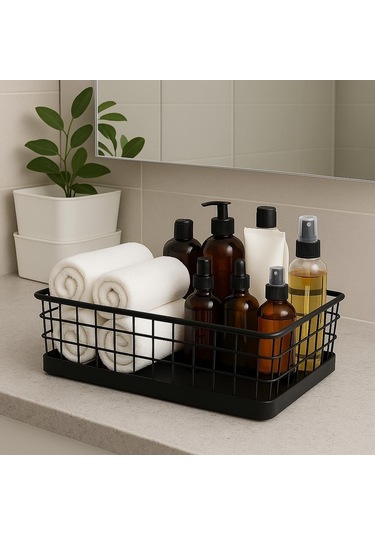 Okyanus Home Dikdörtgen Siyah Metal Organizer Sepet Maxi 18x33 Cm Siyah