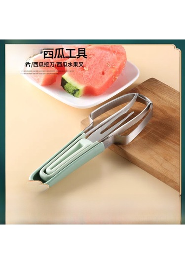 Konesam Çelik Meyve Dilimleyici, Karpuz Kesici, Meyve Kırpıcı Ve Toplayıcı 3'lü Set - Sağlıklı Mutfak Aleti Mavi Diğer