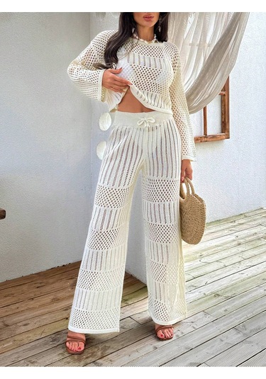 Hidafashion Ajurlu Pantolon Takım Ekru