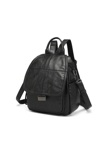 Yıkama Deri Sırt Askılı Kadın Çantası 21-k Barcelona 1908 Siyah