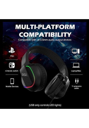 Eksa E400 Gaming Kulaklık Oyuncu Kulaklığı 3D Surround RGB Led 3.5 mm & Çıkarılabilir Mikrofon - ZORE-257904