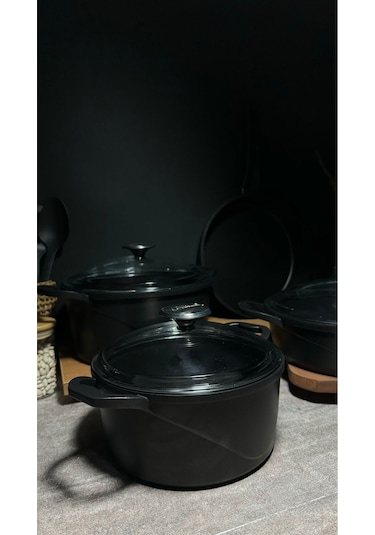 9 Parça Döküm Tencere Seti Black-9072282236652