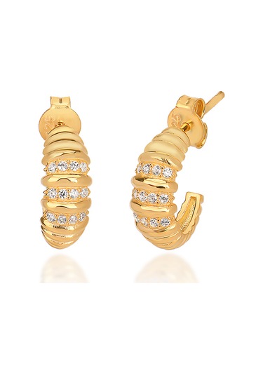 Zirkon Taşlı Pırlanta Montür Altın Kaplama Boğumlu Gümüş Küpe