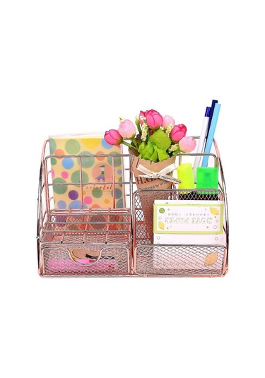 Ganzhoushop Metal Masa Düzenleyici, Masa Masa Kırtasiye Depolama Rafı, Çok Amaçlı Kozmetik Kalem Düzenleyici Gül Altın