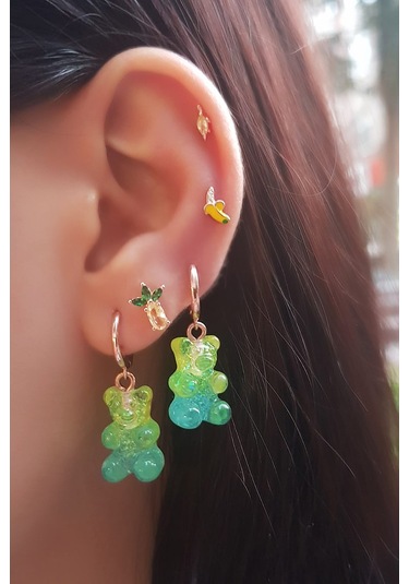 Tekli Ithal Banana Gümüş Piercing Küpe-5951 Gümüş