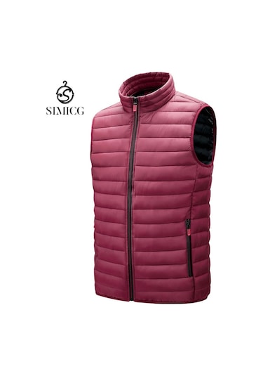 Erkek Sonbahar/kış Günlük Yelek Büyük Beden Dik Yaka Kolsuz Pamuklu Yelek Kırmızı