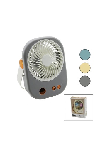 Işıklı Mini Fan Masa Üstü Usb Şarjlı 2in1 Kulp Taşıma - Duruş 3 Kademe Hız 15.5x12cm Bjj-565