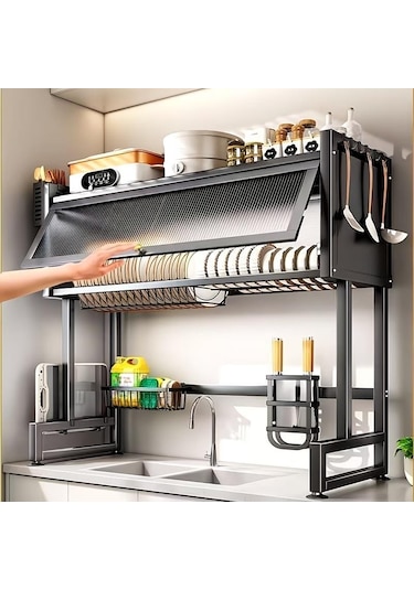 Valkyrie Evye Üstü Bulaşık Kurutmalık 105x30x80 Cm Çok Amaçlı Mutfak Organizer Raf Siyah