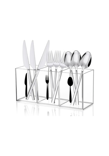 Cordial Ldq 3 Gözlü Plastik Çatal Kaşık Organizatörü Transparan Mutfak Çekmece Saklama Kutusu Şeffaf