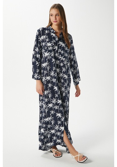 Modest Kadın Beach %100 Viskon Lacivert Ekru Önden Düğmeli Uzun Elbise Koyulacivertekru Çok Renkli Modest Kadın Beach %100 Viskon Lacivert Ekru Önden Düğmeli Uzun Elbise Koyulacivertekru Çok Renkli