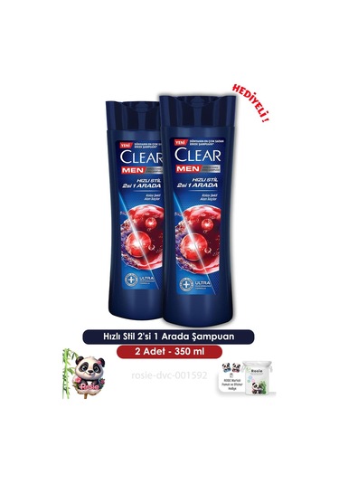 Clear Men Hızlı Stil 2'si 1 Arada Şampuan2 x 350 ML + Rosie